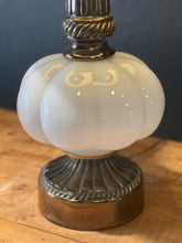 Load image into Gallery viewer, White Globe & Brass Table Lamp