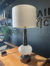 Load image into Gallery viewer, White Globe & Brass Table Lamp