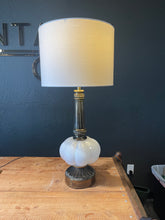 Load image into Gallery viewer, White Globe & Brass Table Lamp