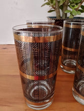 Load image into Gallery viewer, Georges Briard MCM Glass Barware 6 Highball Glasses Black Gold