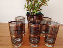 Load image into Gallery viewer, Georges Briard MCM Glass Barware 6 Highball Glasses Black Gold