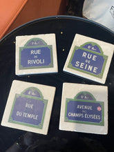 Load image into Gallery viewer, Tumbled Marble Coasters - Paris Street Signs

