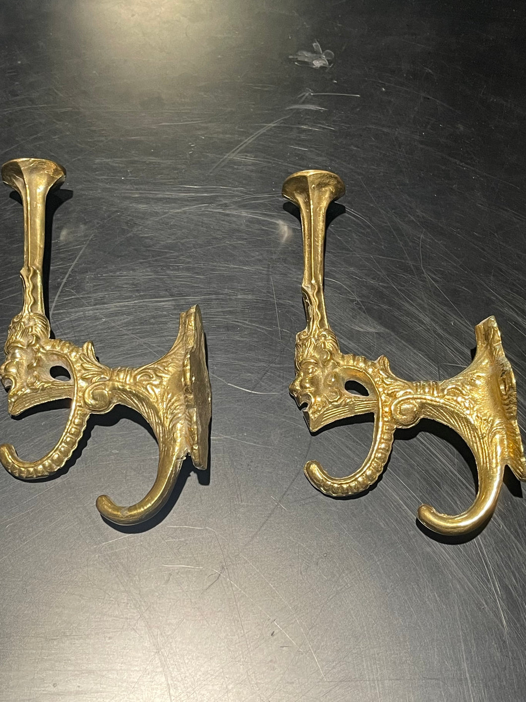Ornate Gargoyle Solid Brass Coat Hooks Set/2