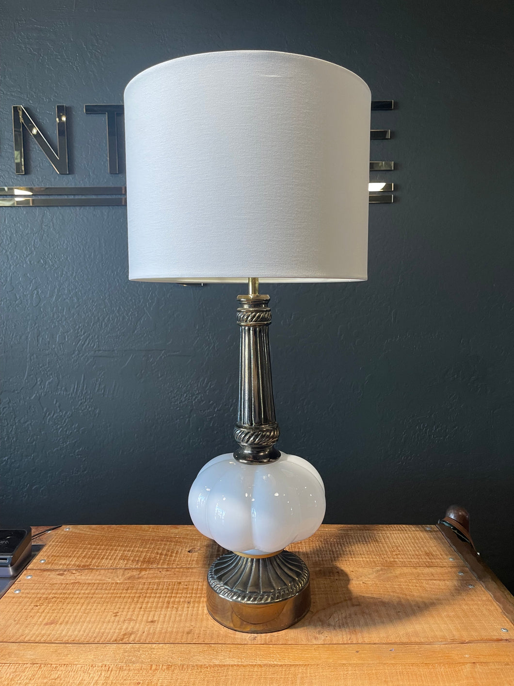 White Globe & Brass Table Lamp