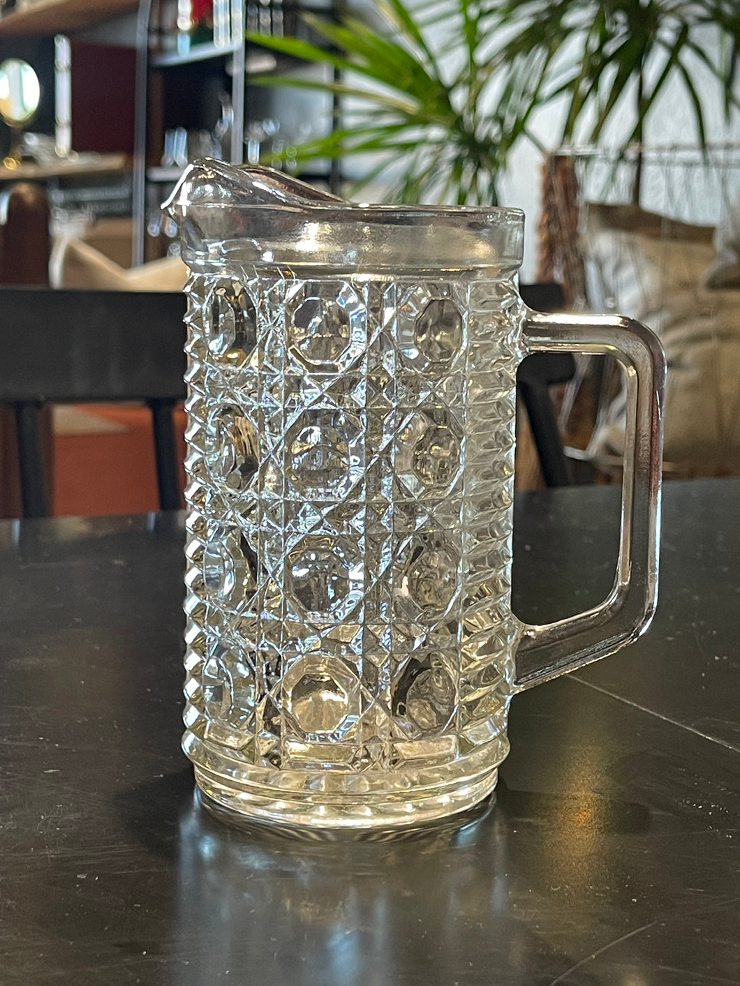 Federal Glass, Button and Cane Clear Glass Pitcher