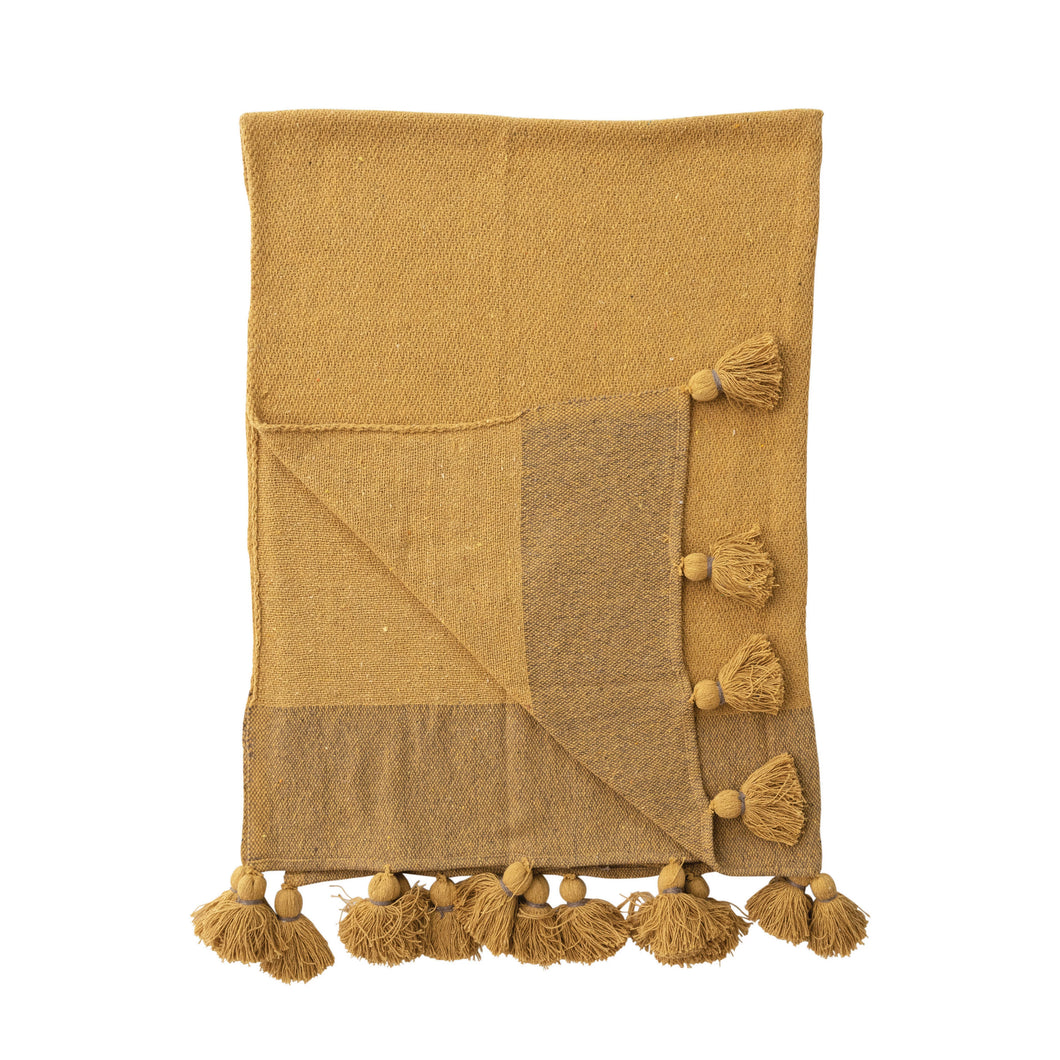 Woven Recycled Cotton Blend Throw with Tassels / 30% OFF!